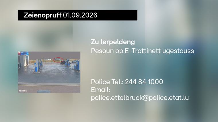 Police sicht no Zeien: Persoun op E-Trottinett zu Ierpeldeng-Sauer vun engem Auto ugestouss
